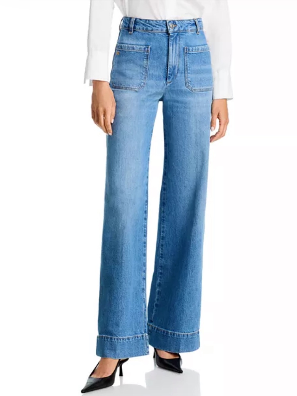 Victoria Beckham Alina High Rise Wide Leg Jeans in Distressed Wash